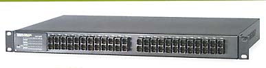 24 Port 100FX Ethernet Fiber Switch connects workstations and servers using fiber optic cable.