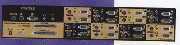 The rear panel of Model 098-8080 - 8-Port KVM Switch with On-Screen Control - PC-AT and PS/2