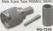 mini uhf rg58/u, 58a/u male 3pcs connector
